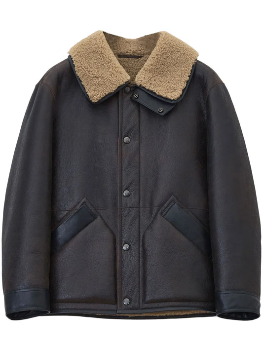 Men's winter warm shearling leather jacket