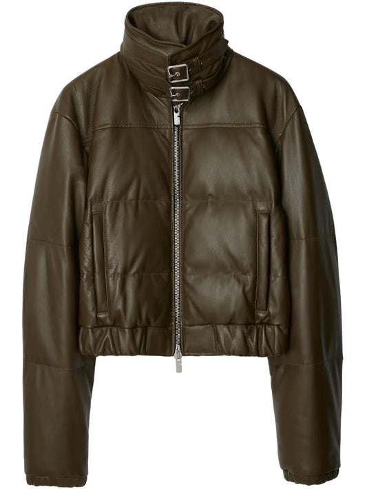 Genuine Lambskin Leather Puffer Jacket For Men