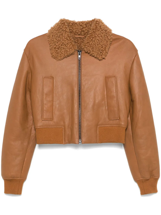 Slim Fit Brown Leather Jacket with Soft Shearling Collar
