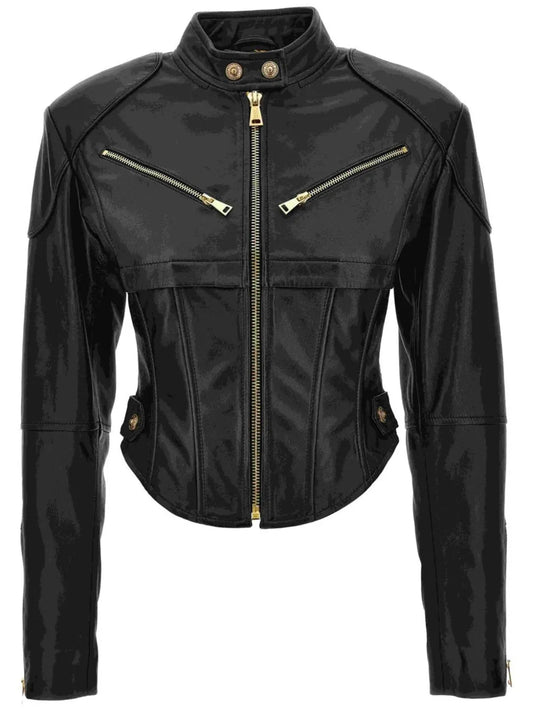 Casual slim fit leather jacket for women