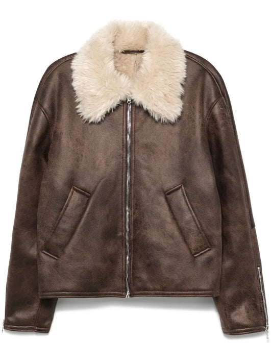 Brown Leather Jacket with Fur Collar For Men