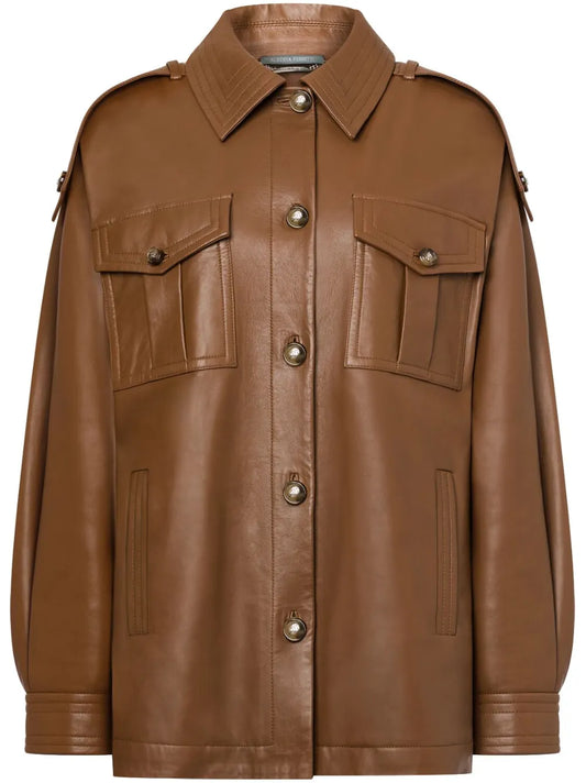 Elegant Brown Sheepskin Leather Jacket For Chilly Weather