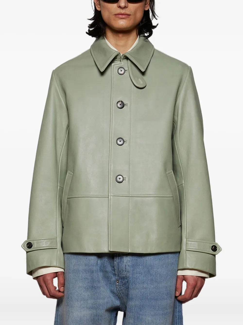 Genuine Leather Coat with Button Front Men Wardrobe Essential