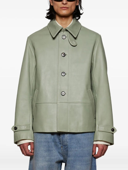 Genuine Leather Coat with Button Front Men Wardrobe Essential