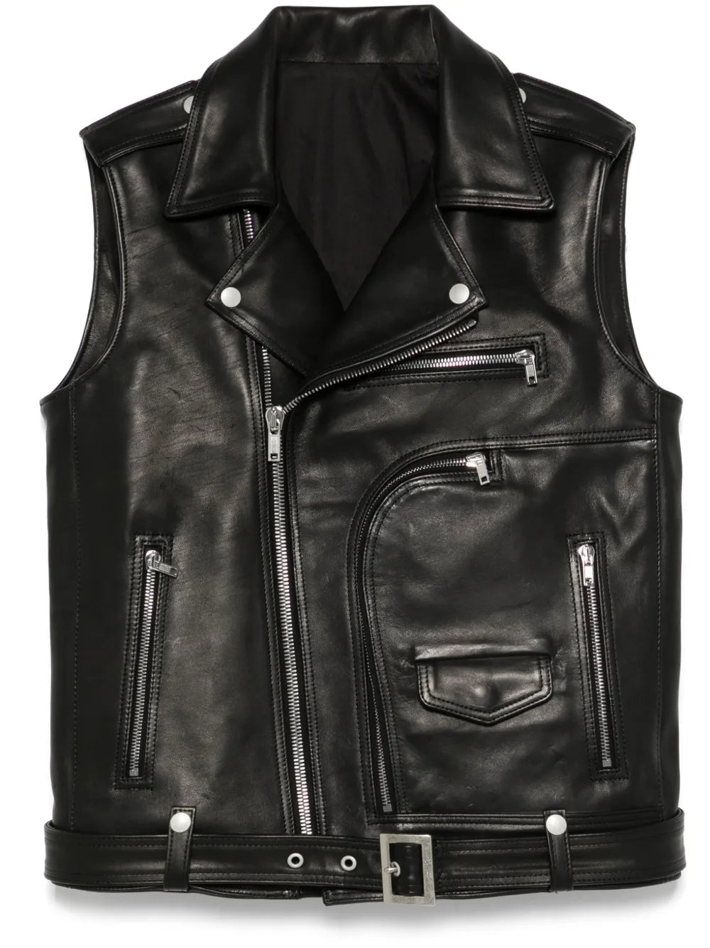 Men's Black Zip-Up Leather Jacket with Side Pockets – Classic & Rugged Style