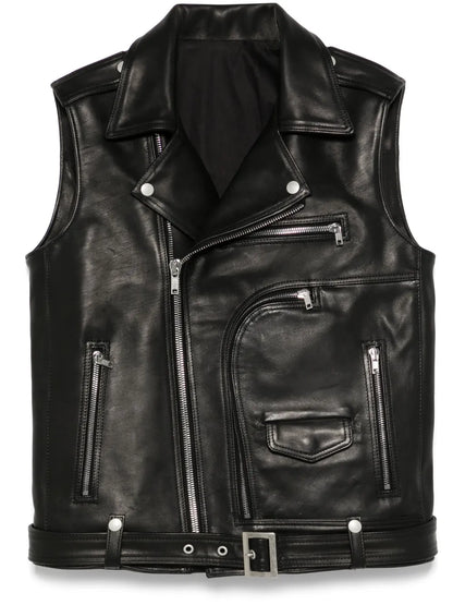 Men's Black Zip-Up Leather Jacket with Side Pockets – Classic & Rugged Style