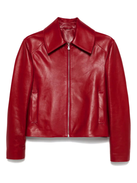 Winter zip-up leather jacket for women fashionable trendy simple  leather jacket