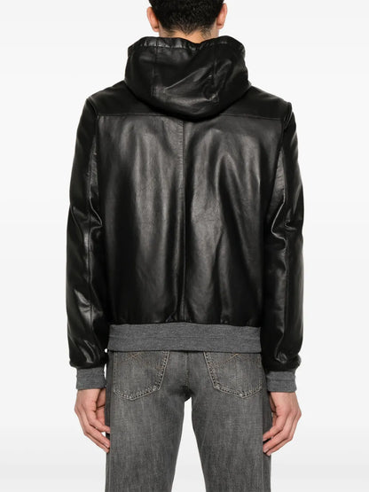 Men’s Black Sheepskin Hooded Leather Jacket