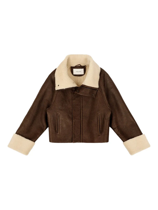 Modern Fit Shearling-Collared Leather Coat Luxury Winter Fashion