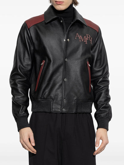 Men’s Classic Logo-Patch Leather Jacket – Modern Streetwear Style