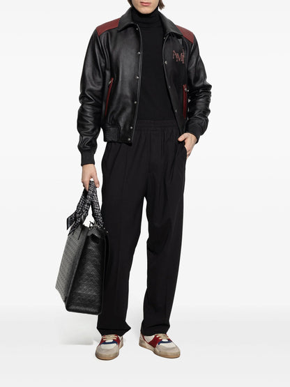 Men’s Classic Logo-Patch Leather Jacket – Modern Streetwear Style