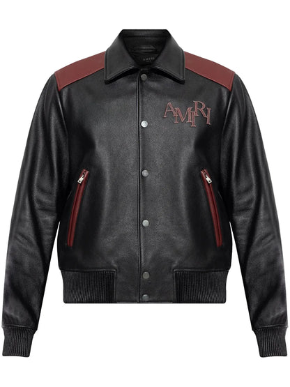 Men’s Classic Logo-Patch Leather Jacket – Modern Streetwear Style