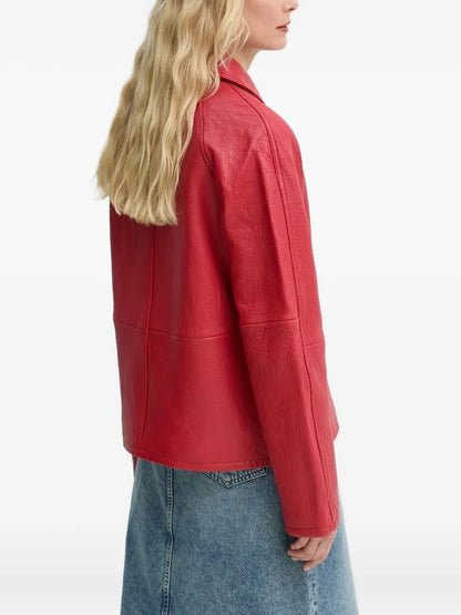 Genuine Leather Zip-Front Jacket – Elegant Outerwear for Women