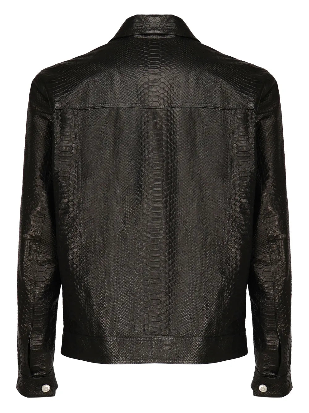 Classic Black Button-Down Leather Jacket For Men