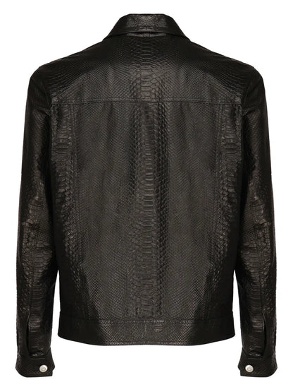 Classic Black Button-Down Leather Jacket For Men