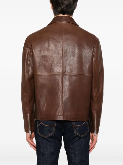 Stylish Zip-Up Leather Jacket For Men with Front Flap Pockets