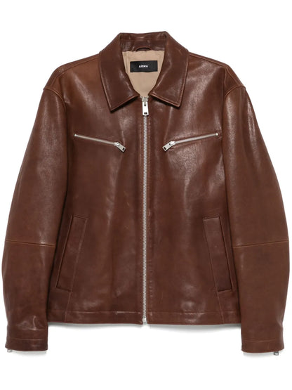 Stylish Zip-Up Leather Jacket For Men with Front Flap Pockets