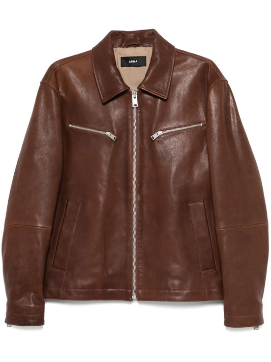 Stylish Zip-Up Leather Jacket For Men with Front Flap Pockets