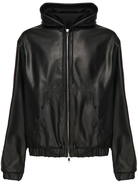 Winter Men's Casual Leather Jacket with Attached Hood