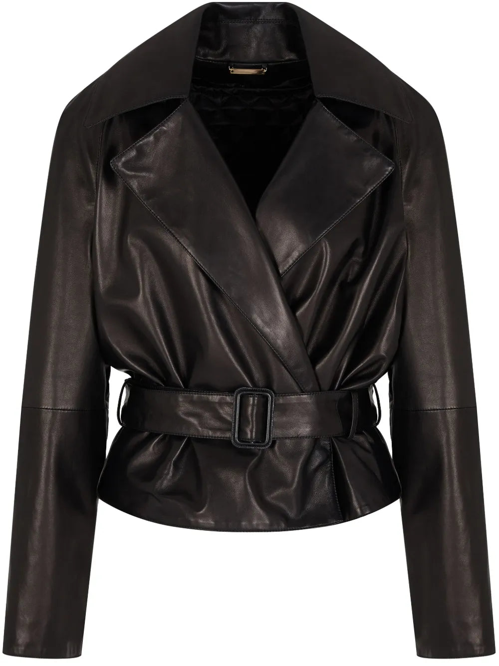 Women's Classic Style Black Belted Leather Jacket