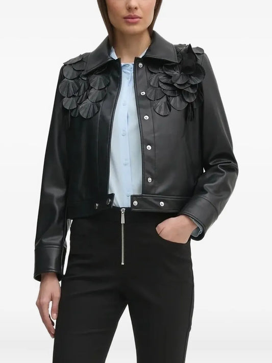 Women’s Floral Embroidered Leather Jacket – Stylish Designer Outerwear