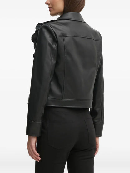 Women’s Floral Embroidered Leather Jacket – Stylish Designer Outerwear