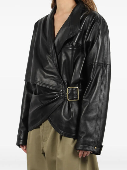 Women’s Cindy Style Leather Jacket – Classic Zip‑Up Moto Design