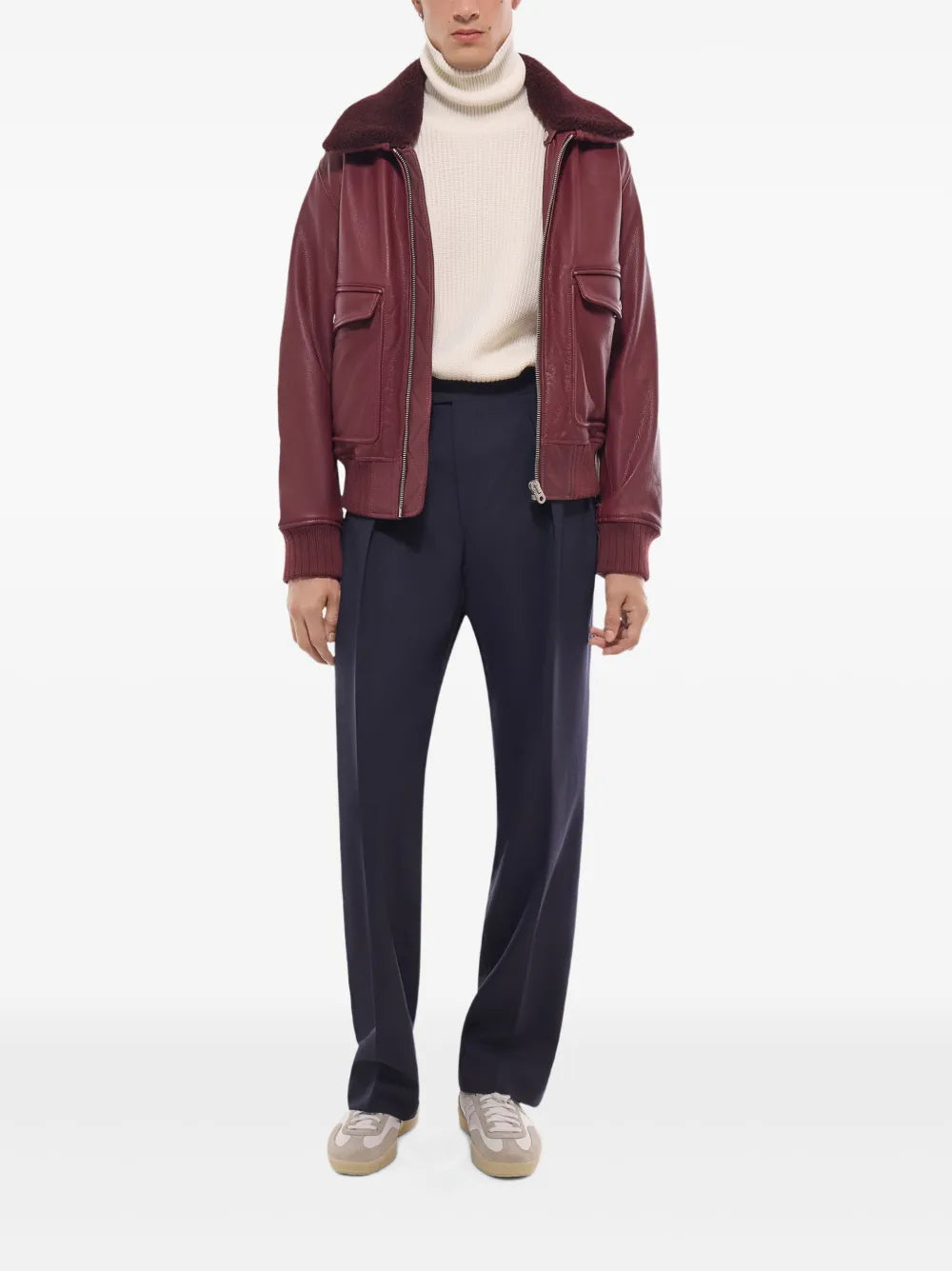 Trendy Zip-Up Leather Jacket – High-Quality Sheepskin Outerwear