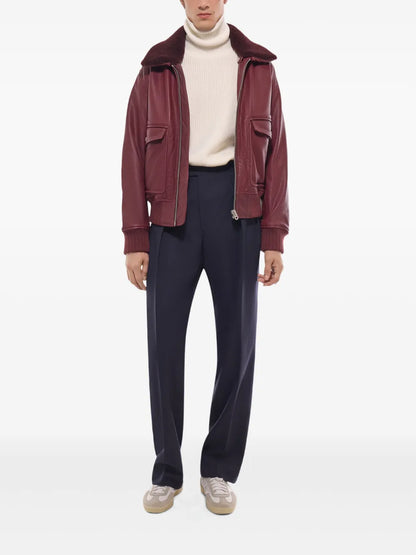 Trendy Zip-Up Leather Jacket – High-Quality Sheepskin Outerwear