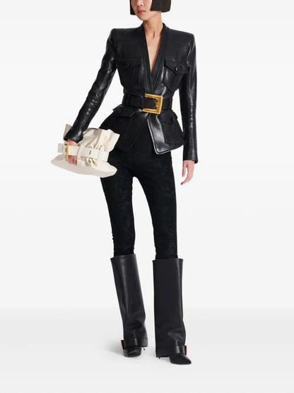 Slim Fit Belted Leather Jacket – Modern Cut with Adjustable Waist Belt