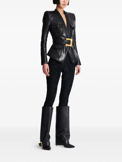 Slim Fit Belted Leather Jacket – Modern Cut with Adjustable Waist Belt