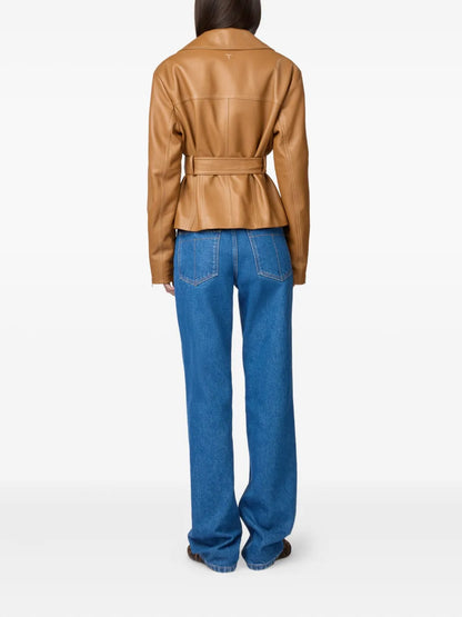 Trendy Women’s Leather Jacket with Belted Waist
