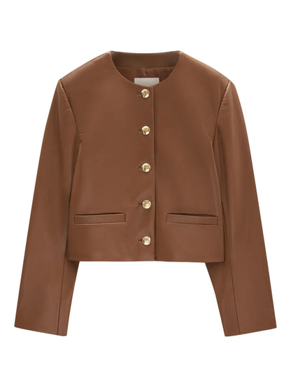 Classic Brown Genuine Leather Jacket for Women