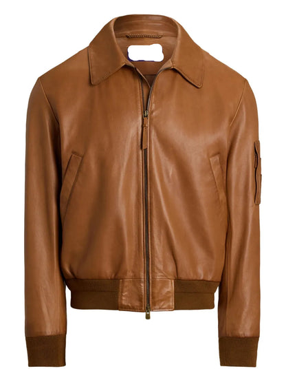 Luxury Brown Leather Bomber Jacket for Men