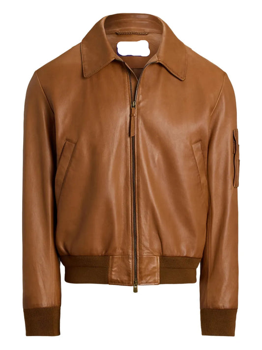 Luxury Brown Leather Bomber Jacket for Men