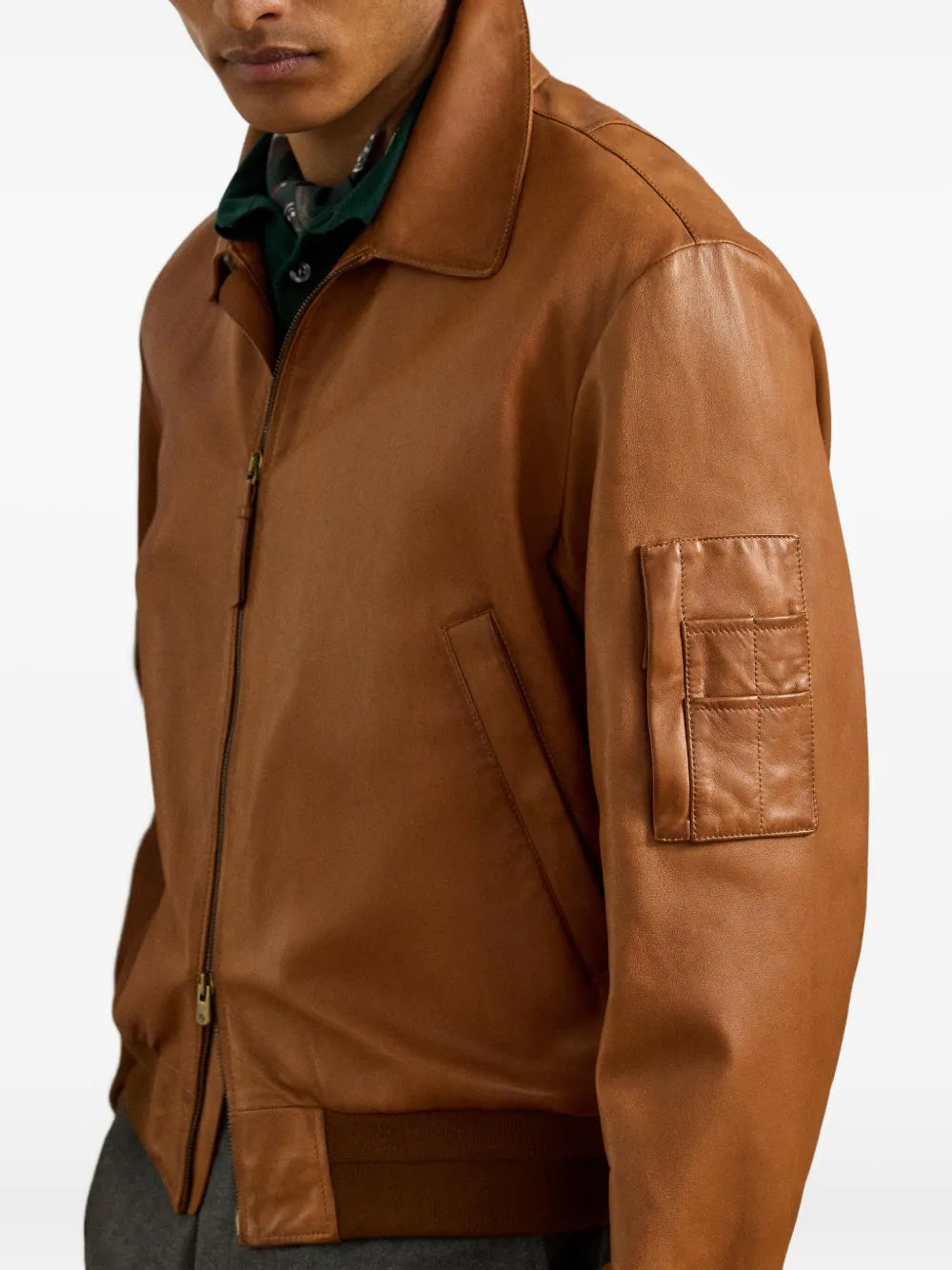 Luxury Brown Leather Bomber Jacket for Men