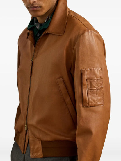 Luxury Brown Leather Bomber Jacket for Men