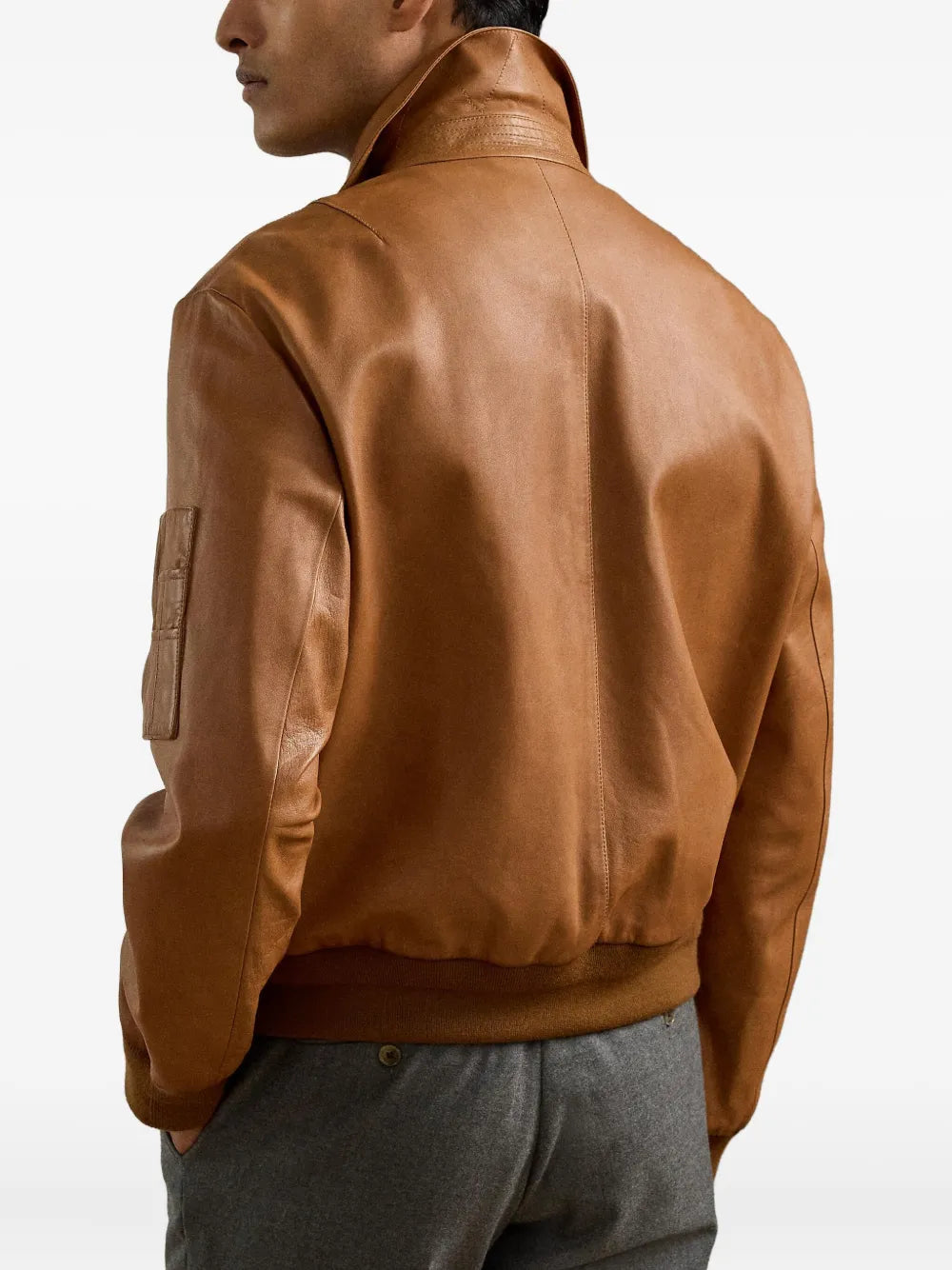 Luxury Brown Leather Bomber Jacket for Men