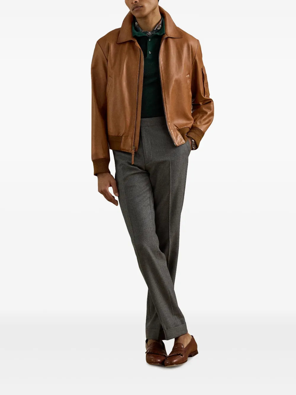 Luxury Brown Leather Bomber Jacket for Men