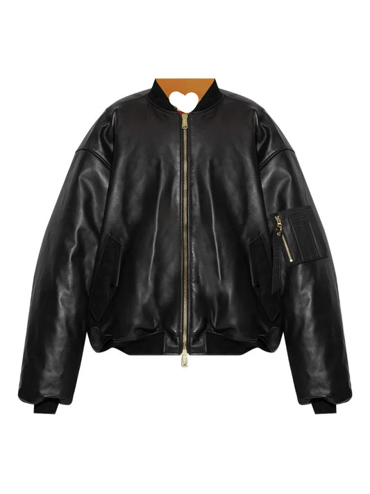 Men’s Zip-Up Leather Flight Bomber Jacket