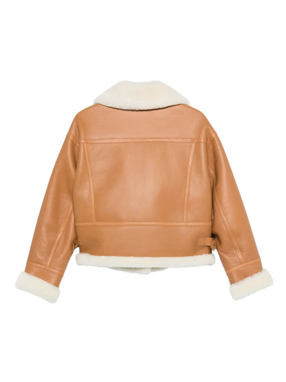 Shearling Collar Leather Biker Jacket – Warm Winter Leather Coat