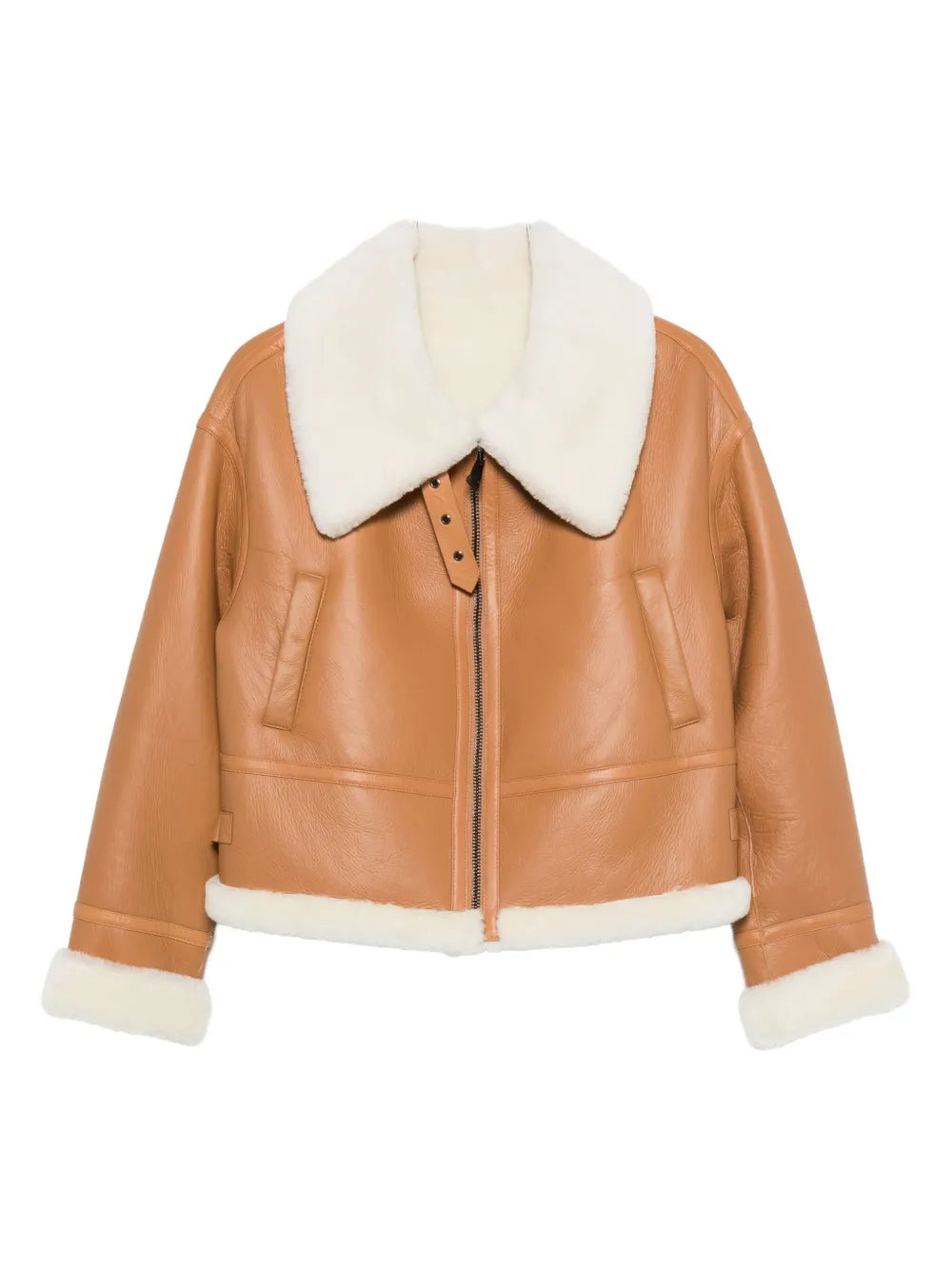 Shearling Collar Leather Biker Jacket – Warm Winter Leather Coat