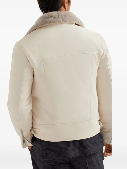 Classic Fur Collar Leather Jacket for Winter Warmth