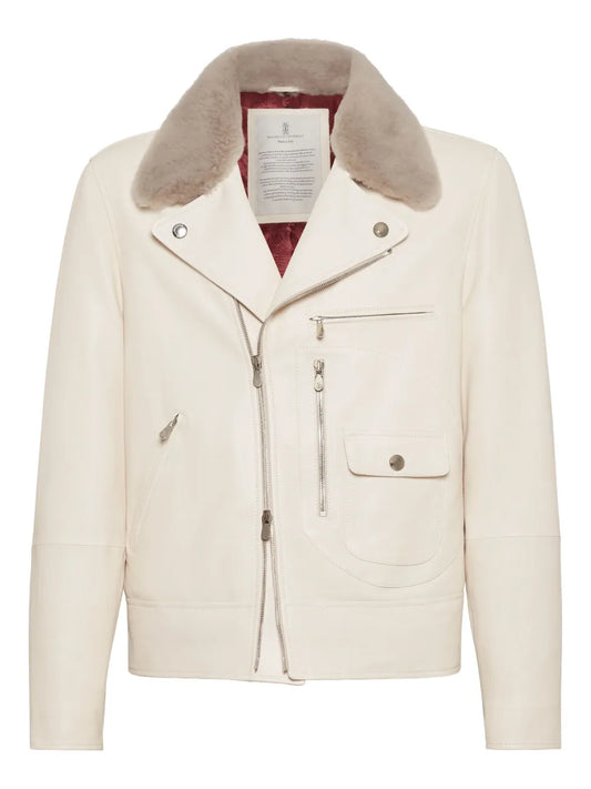 Classic Fur Collar Leather Jacket for Winter Warmth
