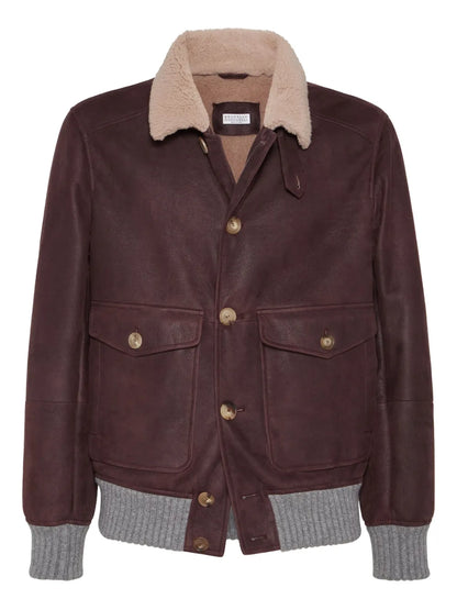 Men’s Shearling-Collar Classic Leather Jacket