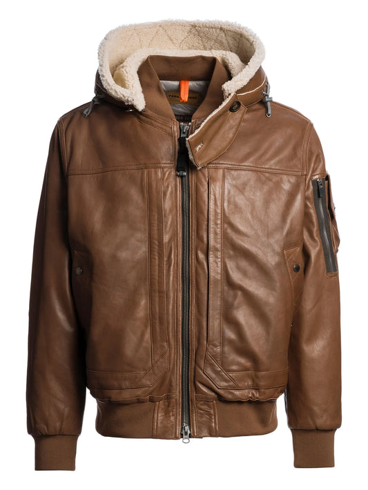 Brown Hooded Leather Motorcycle Jacket
