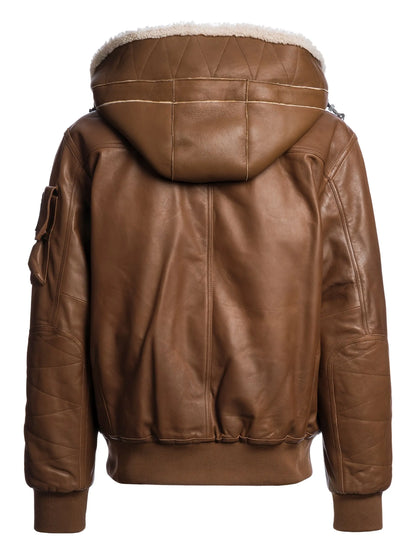 Brown Hooded Leather Motorcycle Jacket