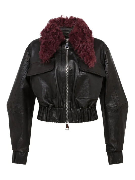 Luxury Slim-Fit Leather Jacket for Women – Zip-Up Front & Side Pockets