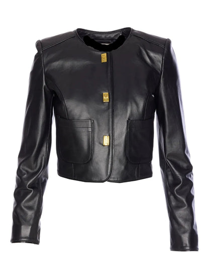 Women’s Hook-Fastening Genuine Leather Jacket