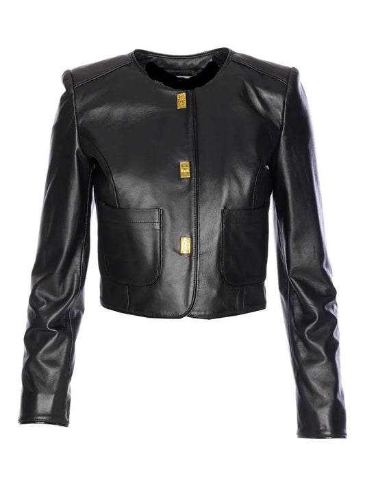 Women’s Hook-Fastening Genuine Leather Jacket